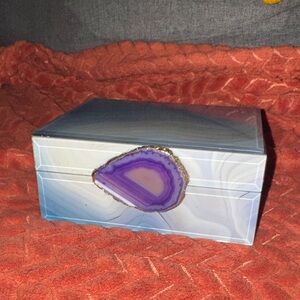 Elegant Blue Agate & Marble Glass Keepsake Box